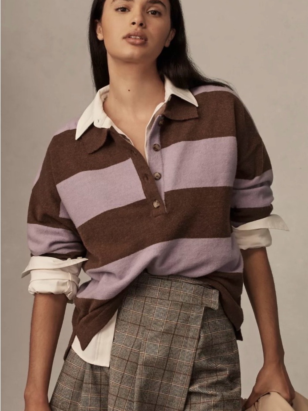Maeve from Anthropologie Striped Polo Sweater in Brown and Lavender